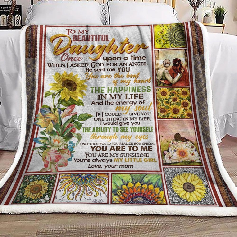 To My Beautiful Daughter Sunflower Sherpa Fleece Blanket