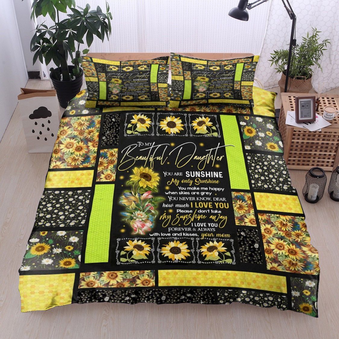 To My Beautiful Daughter Sunflower Bedding Set