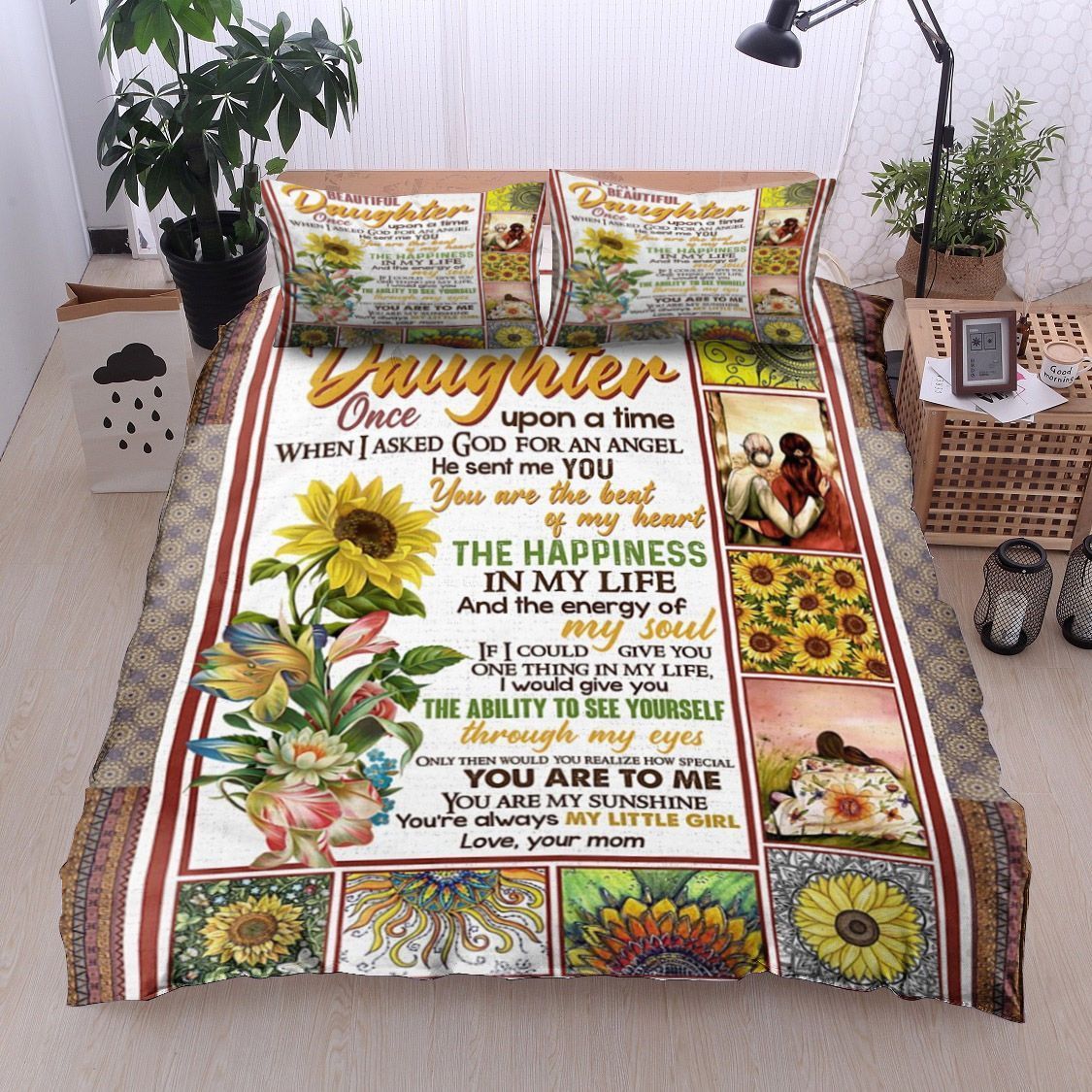 To My Beautiful Daughter Sunflower Bedding Set