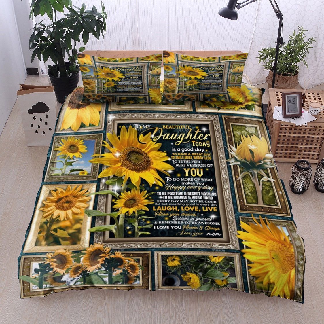 To My Beautiful Daughter Sunflower Bedding Set