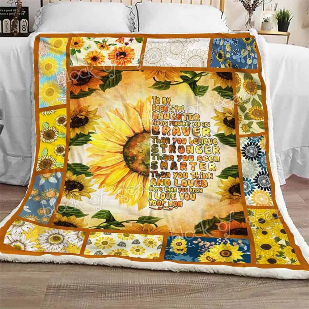 To My Beautiful Daughter Sunflower Fleece Blanket