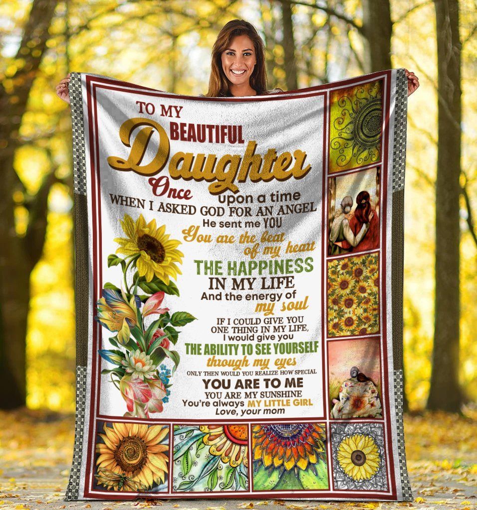 To My Beautiful Daughter Sunflower Hippie Mom And Daughter Sherpa Fleece Blanket