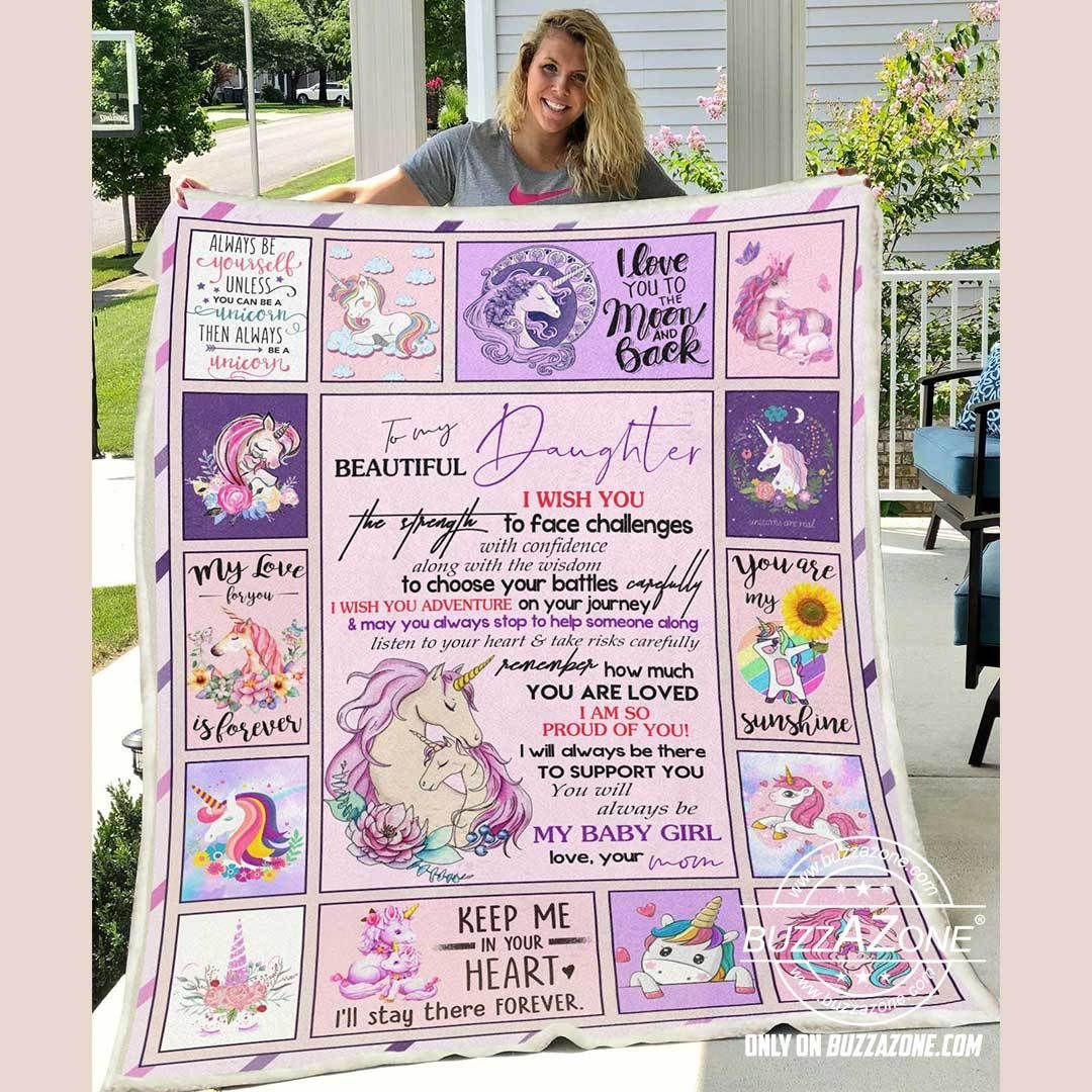 To My Beautiful Daughter Unicorn Sherpa Fleece Blanket