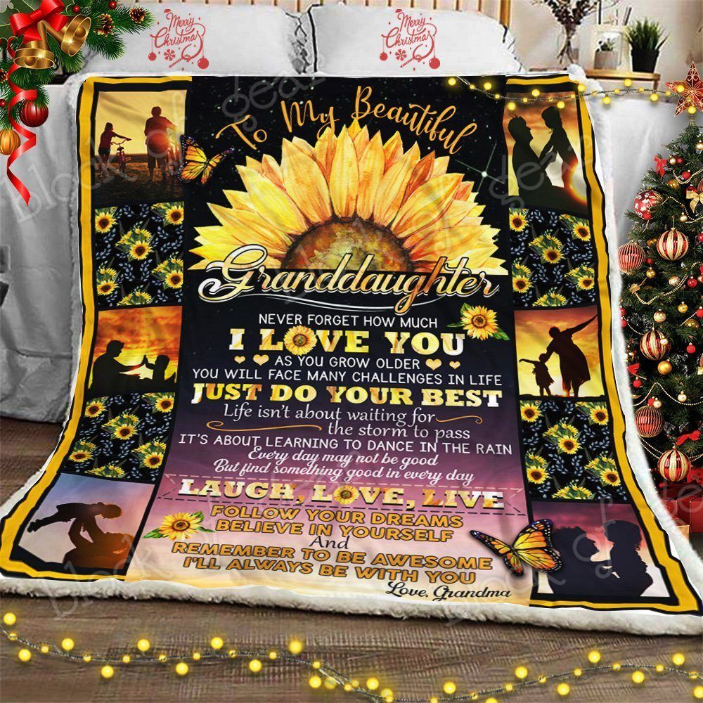 To My Beautiful Granddaughter Sunflower Sherpa Fleece Blanket