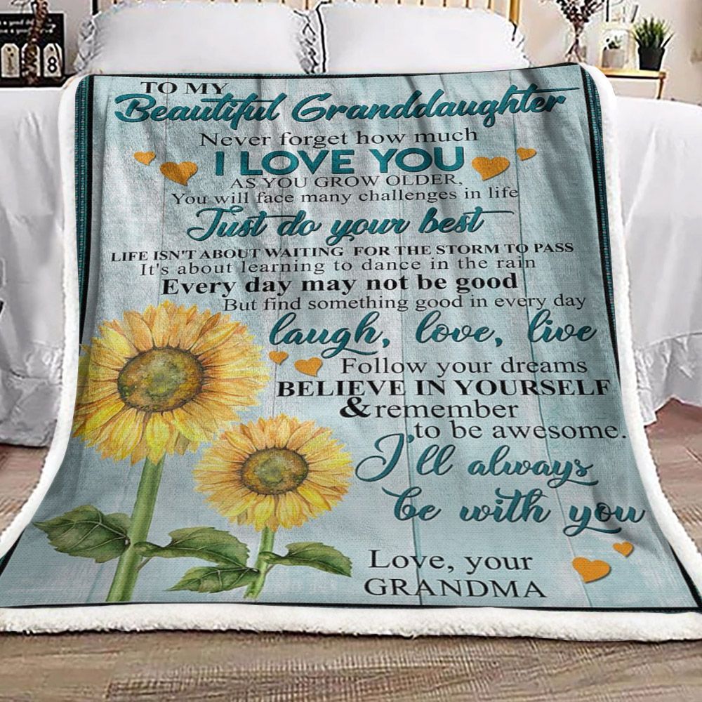 To My Beautiful Granddaughter Sunflower Sherpa Fleece Blanket