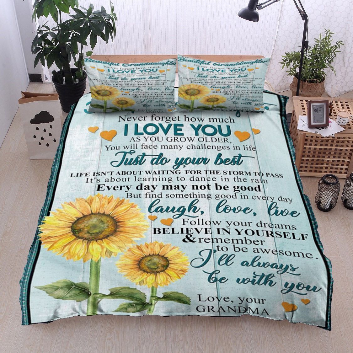 To My Beautiful Granddaughter Sunflower Bedding Set