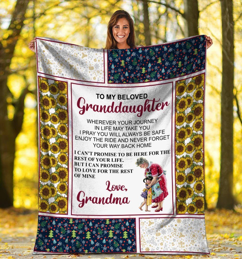 To My Beloved Granddaughter Grandma Hug Granddaughter Sunflower Sherpa Fleece Blanket