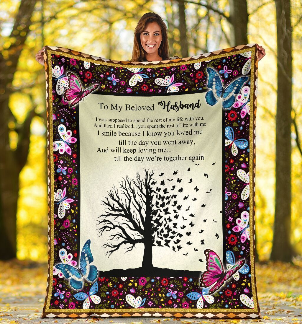 To My Beloved Husband Butterfly Tree Soft Fleece Blanket