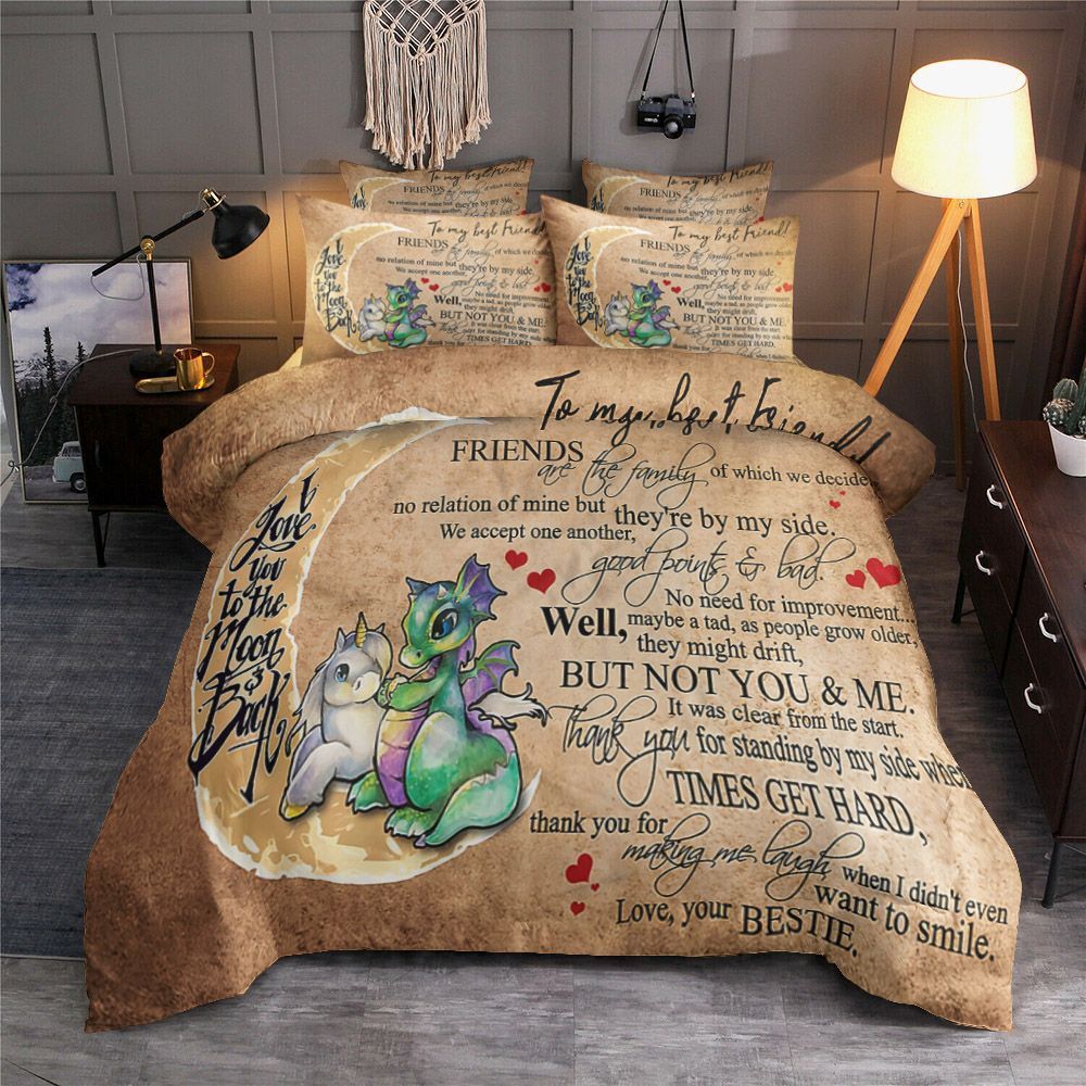 To My Best Friend I Love You To The Moon And Back Dragon And Unicorn Bedding Set