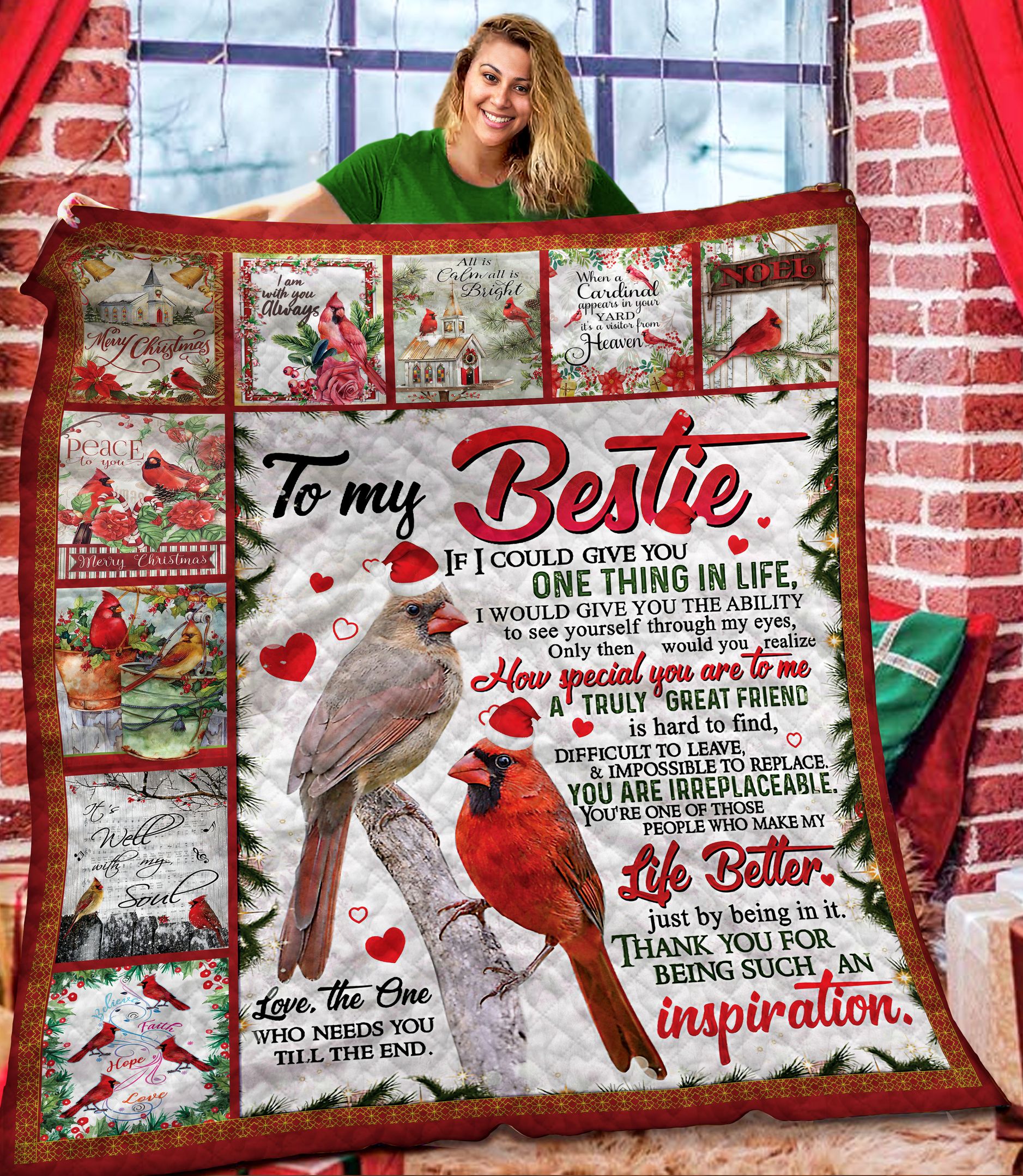 To My Bestie Cardinal Christmas DTH121104HD Quilt Blanket