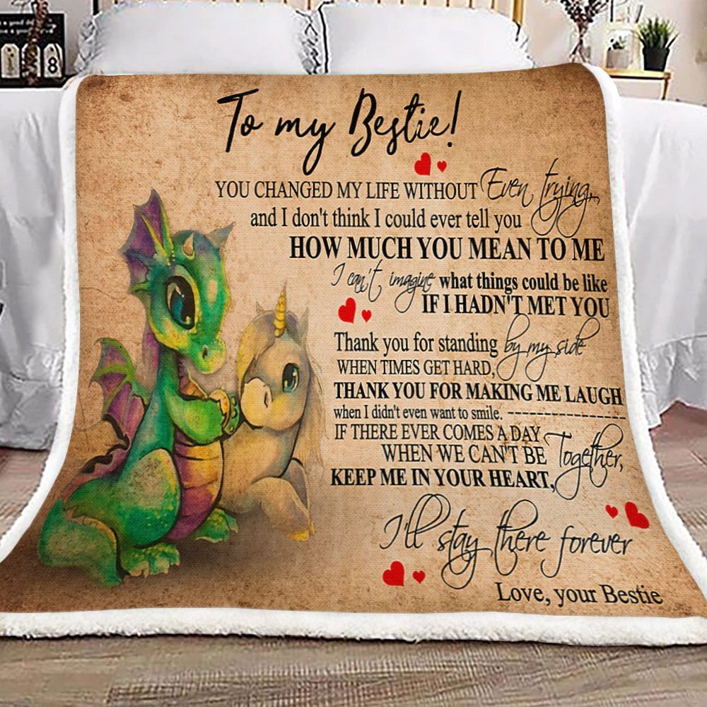 To My Bestie Dragon And Unicorn Sherpa Fleece Blanket