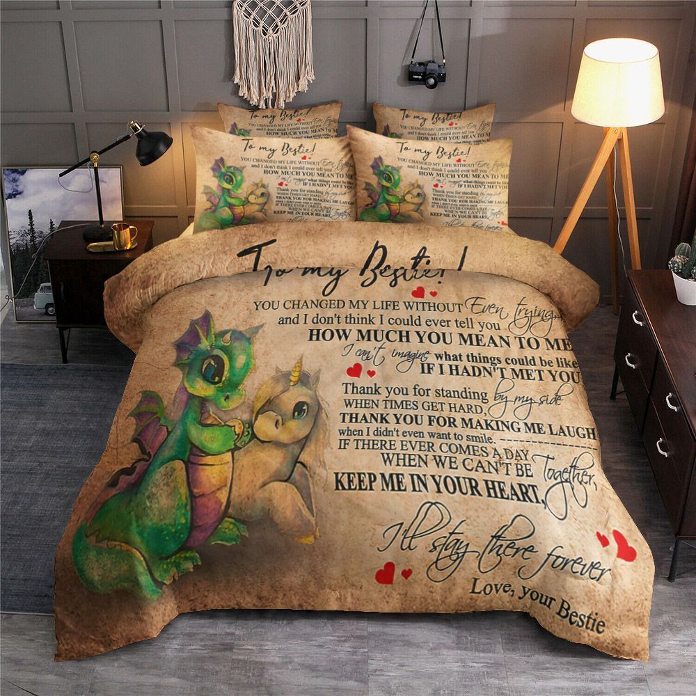 To My Bestie Dragon And Unicorn Bedding Set