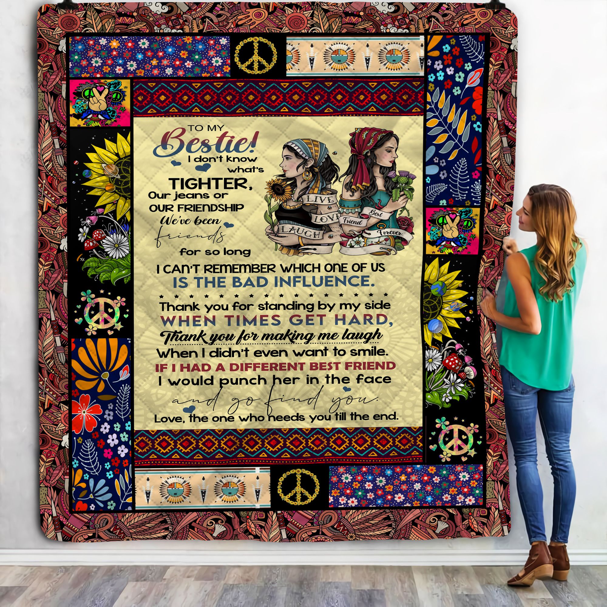 To My Bestie Hippie Fleece Blanket