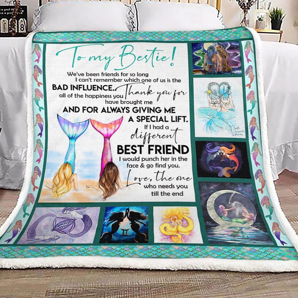 To My Bestie Mermaid Sherpa Fleece Blanket