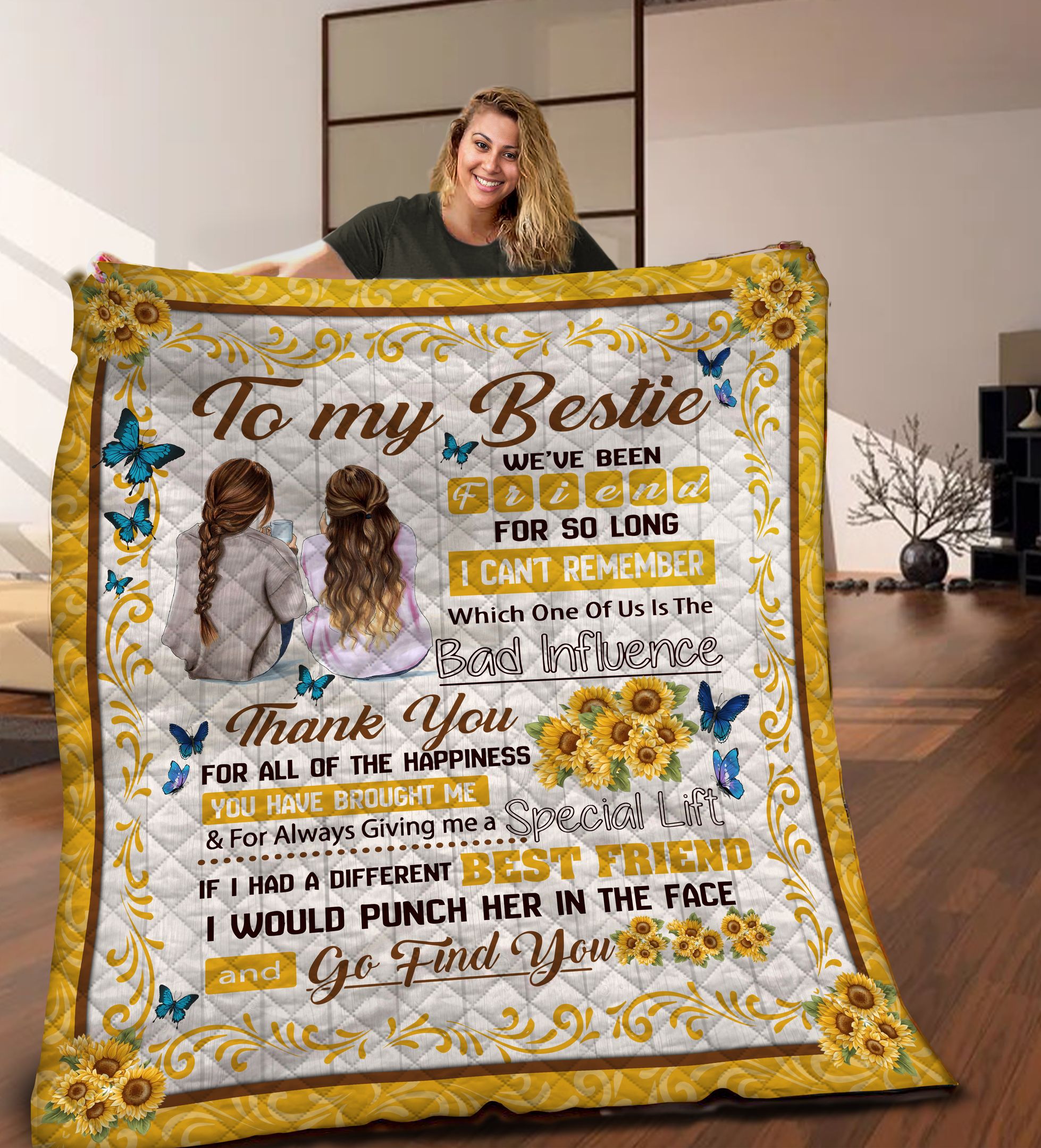To My Bestie Sunflower HHH141112NA Quilt Blanket