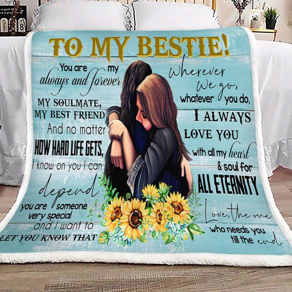 To My Bestie Sunflower Sherpa Fleece Blanket