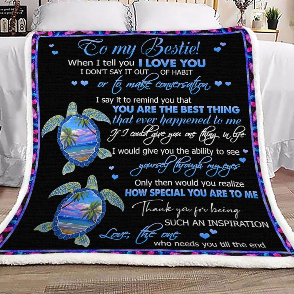 To My Bestie Turtle Sherpa Fleece Blanket