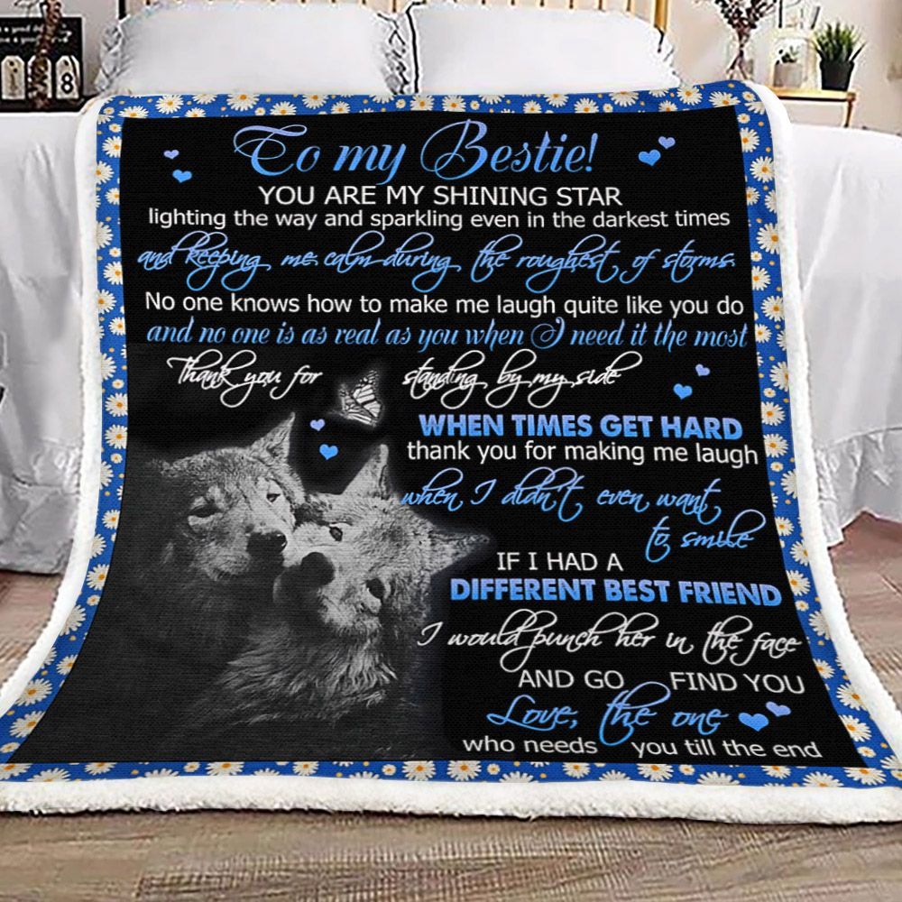 To My Bestie Wolf Sherpa Fleece Blanket