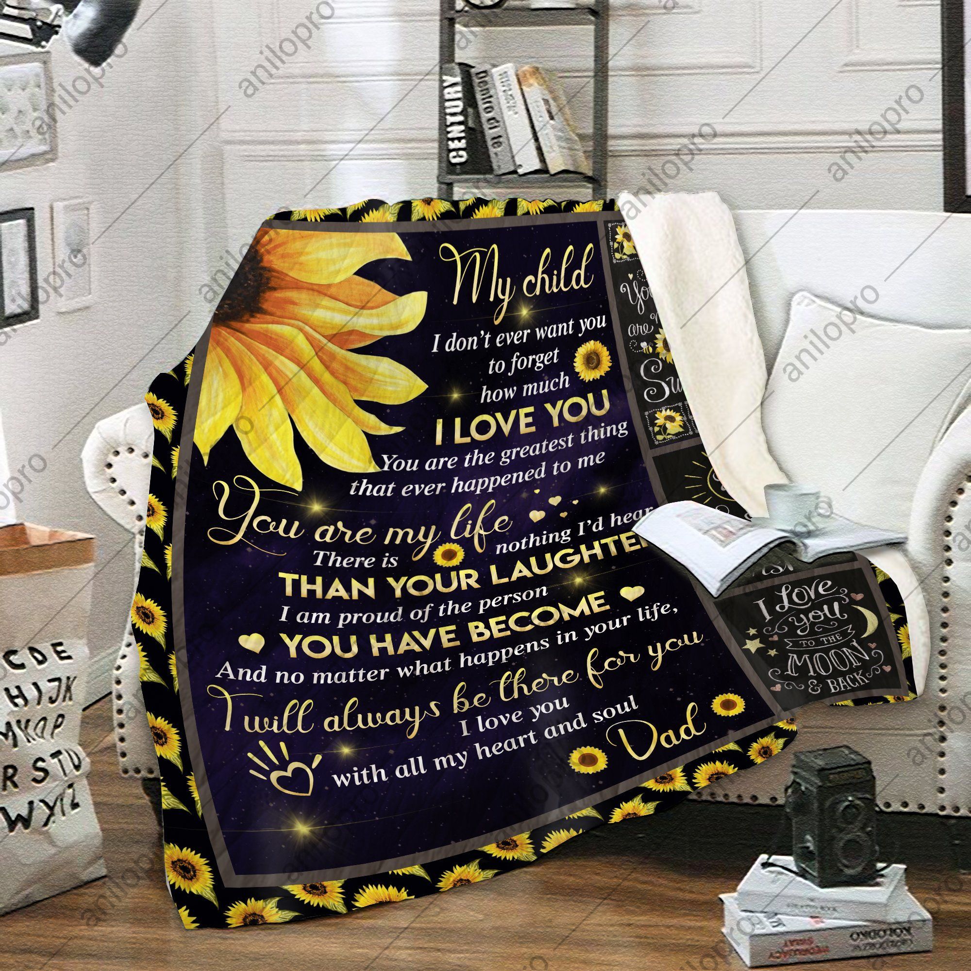 To My Child Dad Sunflower Sherpa Fleece Blanket