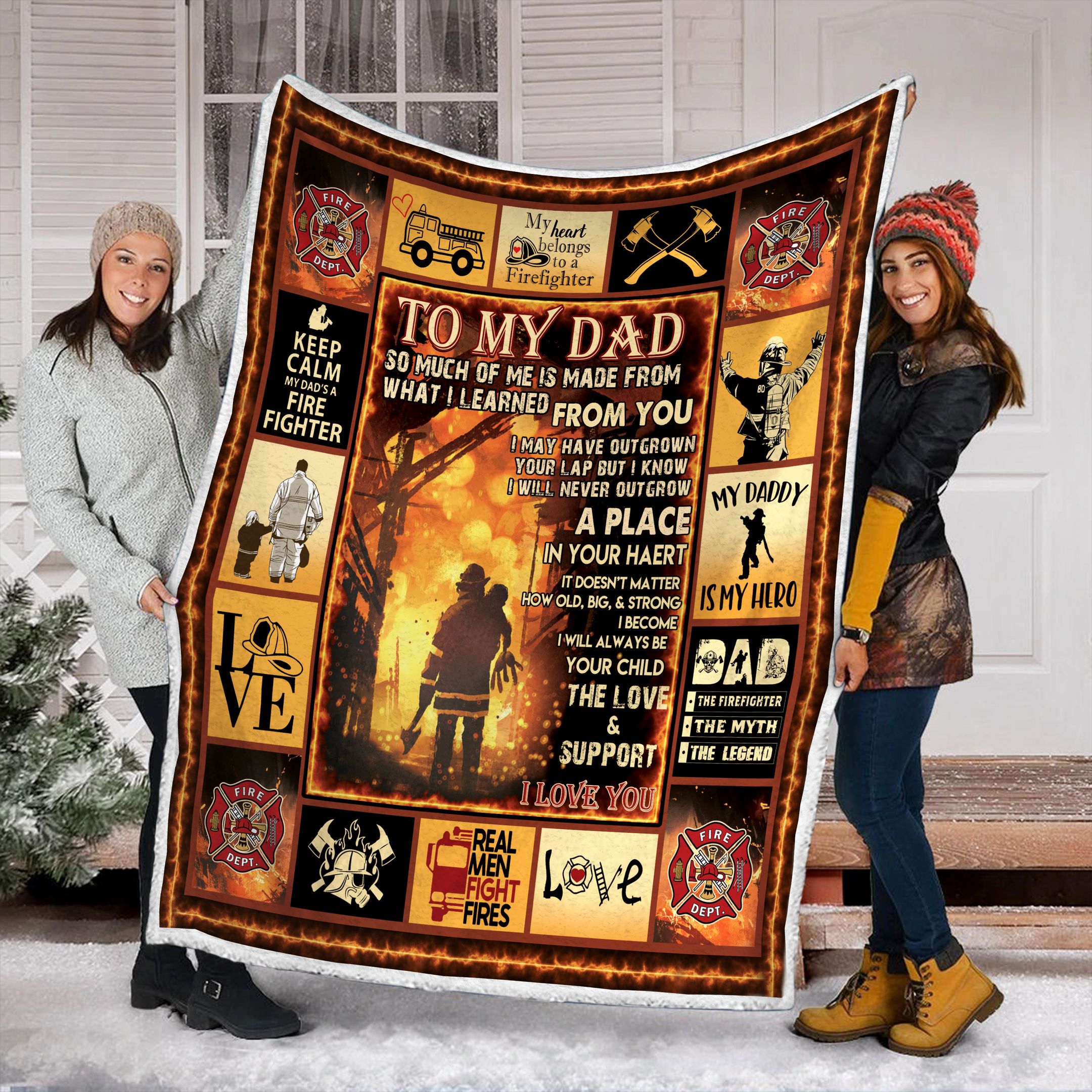 To My Dad Firefighter Fleece Blanket