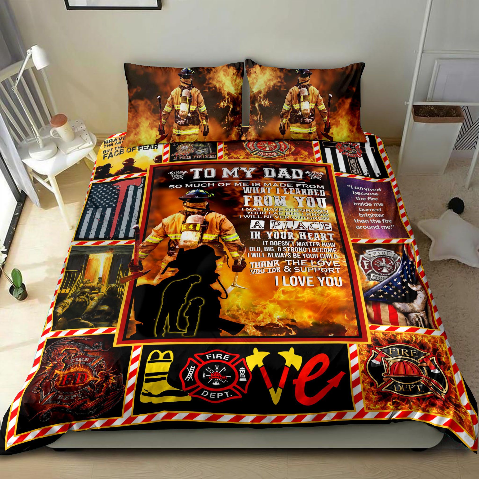 To My Dad Firefighter Bedding Set