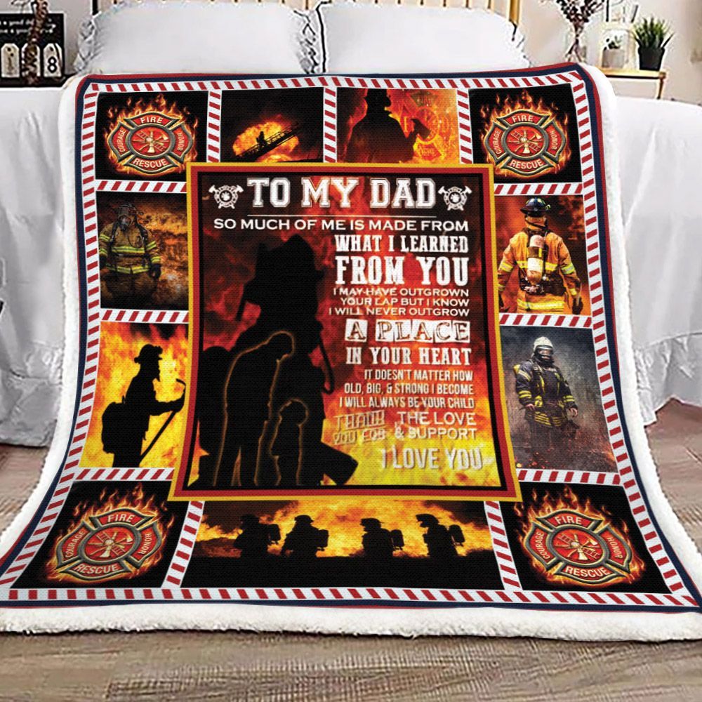 To My Dad Firefighter Sherpa Fleece Blanket