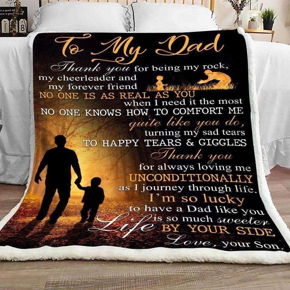 To My Dad I Am So Lucky Love Your Son Sherpa Fleece Blanket