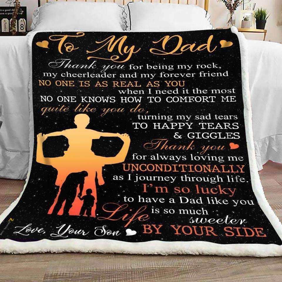 To My Dad I Am So Lucky Love Your Son Sherpa Fleece Blanket