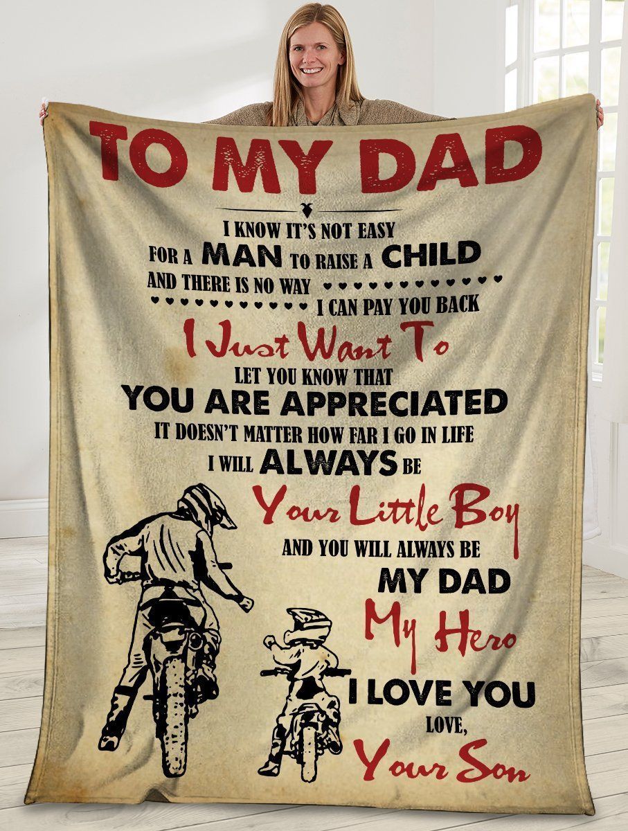 To My Dad I Know It’s Not Easy Dad And Son Motorbike Fleece Blanket