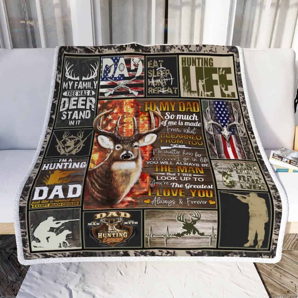 To My Dad The Hunting Legend Deer Sherpa Fleece Blanket