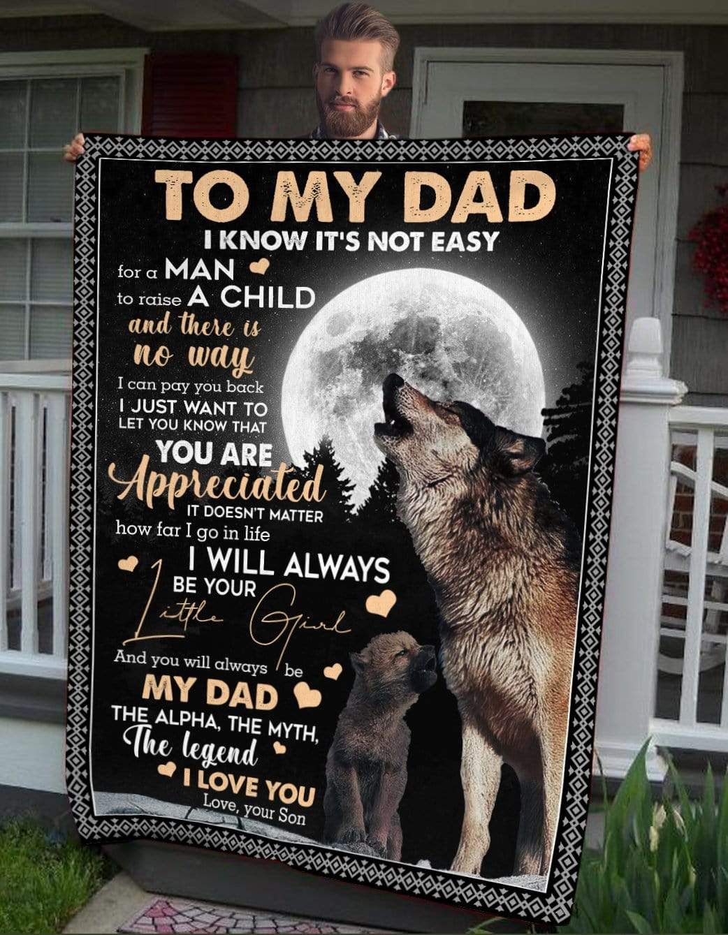 To My Dad Wolf Fleece Blanket