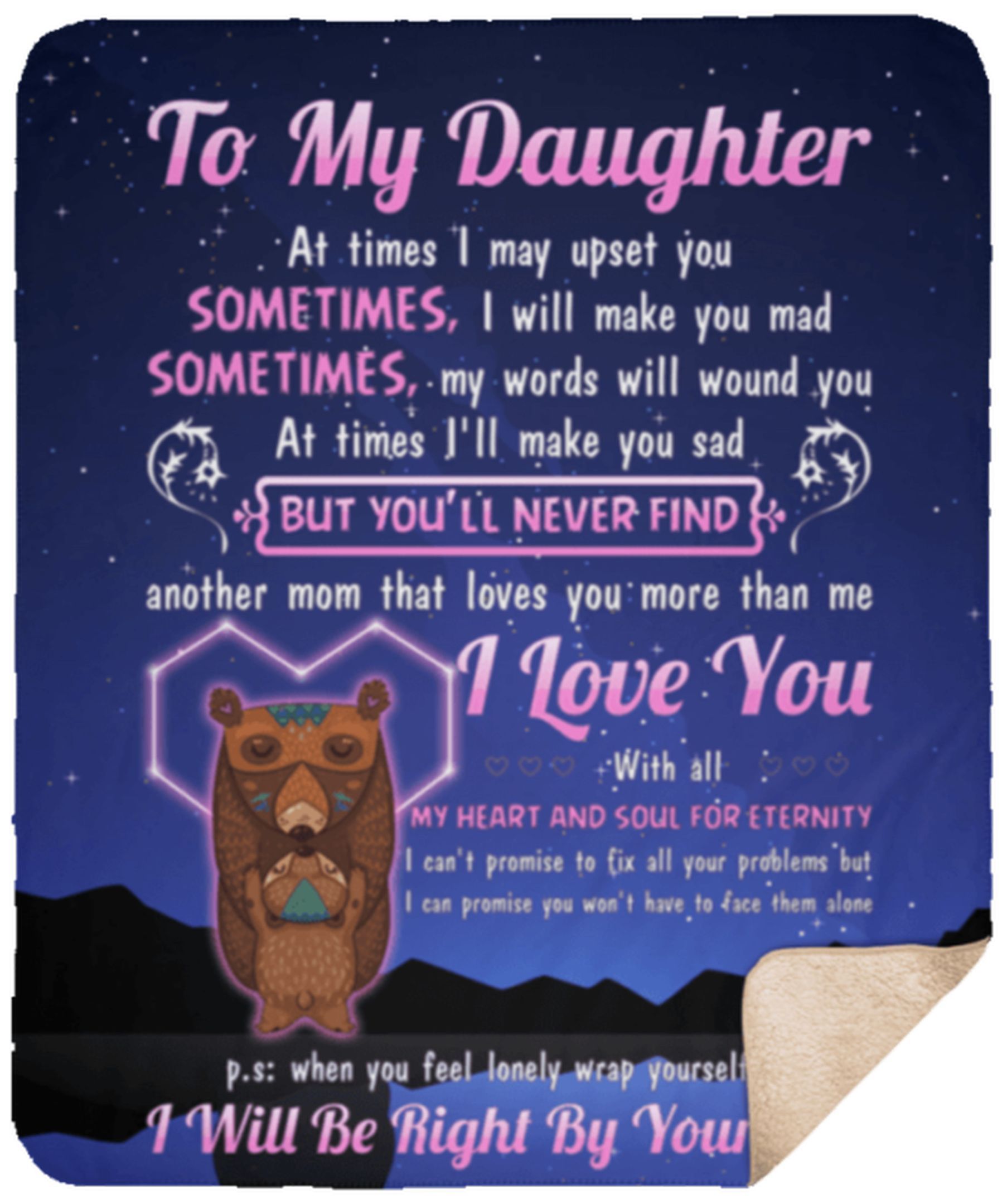 To My Daughter Bear Sherpa Fleece Blanket