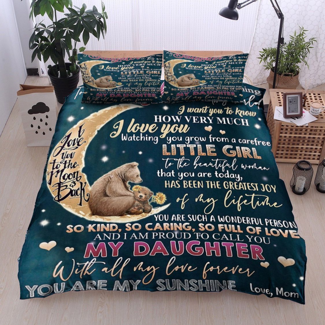 To My Daughter Bears And Moon Bedding Set