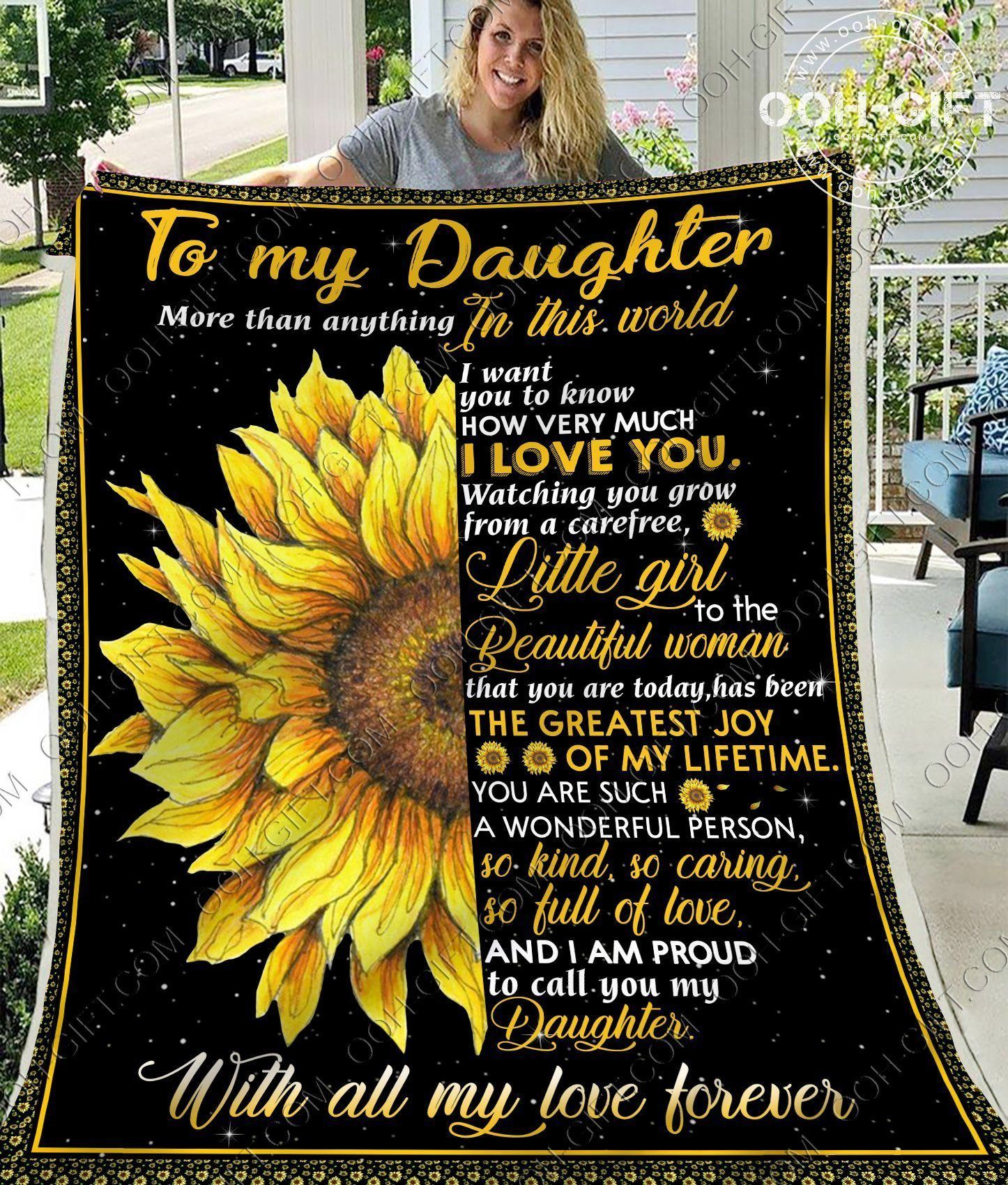 To My Daughter Beautiful Design With A Half Of Sunflower And Meaningful Quote To My Love Sherpa Fleece Blanket
