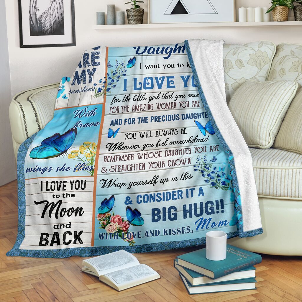 To My Daughter Blue Butterflies Love You Fleece Blanket Fleece Blanket