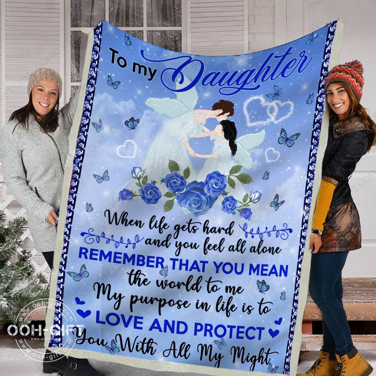 To My Daughter Blue Sherpa Fleece Blanket