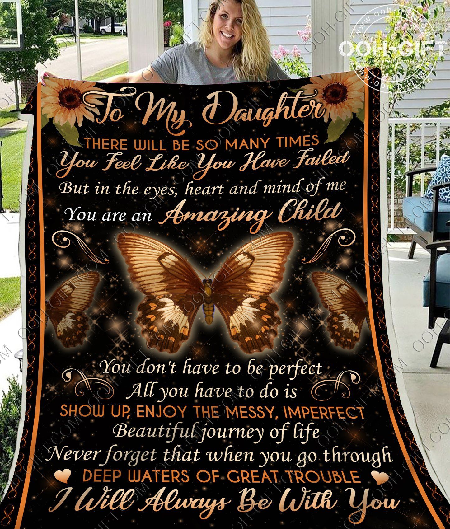 To My Daughter Butterfly Sherpa Fleece Blanket