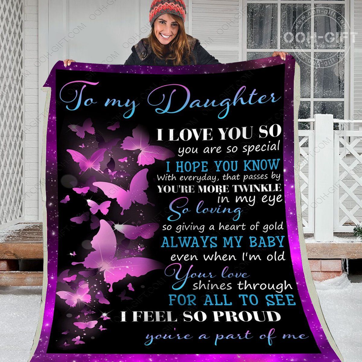 To My Daughter Butterfly Sherpa Fleece Blanket