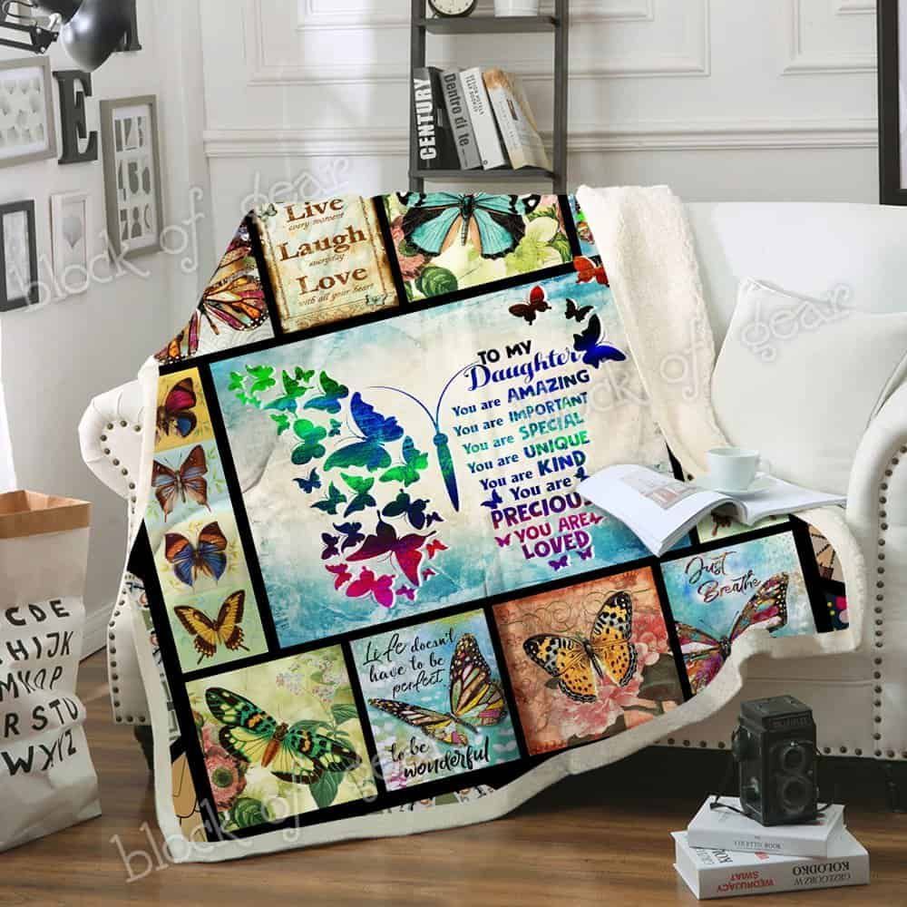 To My Daughter Butterfly Fleece Blanket