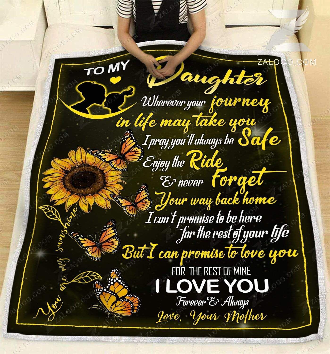 To My Daughter Butterfly Sunflower Love Your Mother Sherpa Fleece Blanket