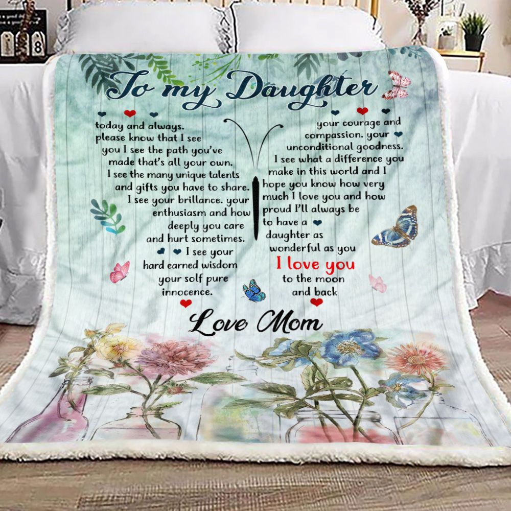 To My Daughter Butterfly Vintage Fleece Blanket
