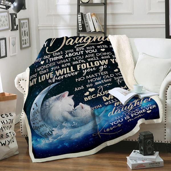 To My Daughter Cat Sherpa Fleece Blanket