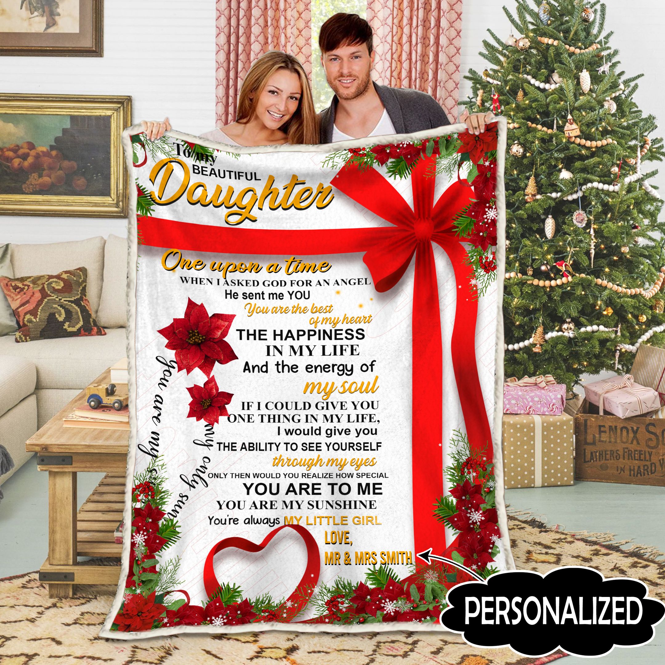 To My Daughter Christmas Personalized Fleece Blanket