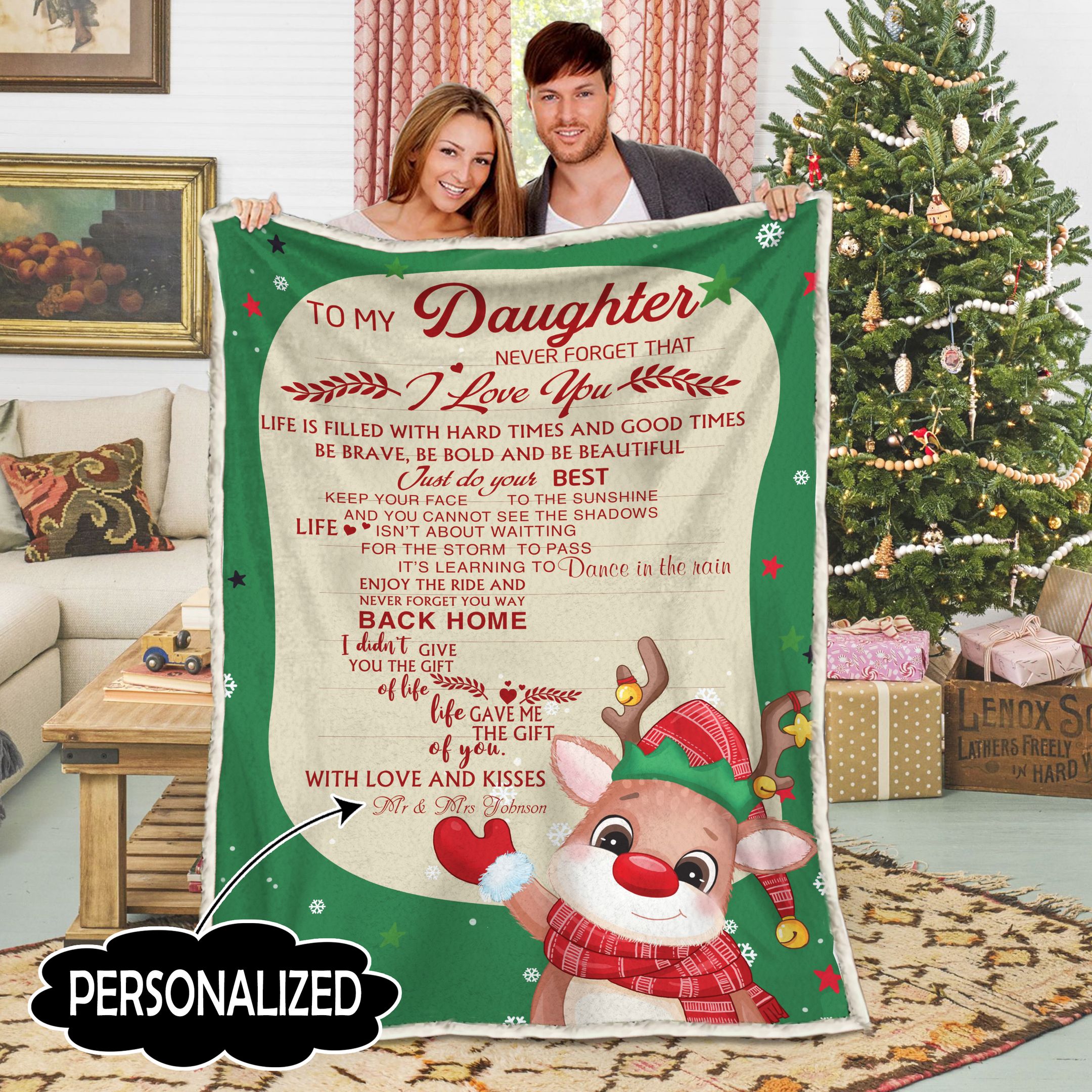 To My Daughter Christmas Personalized Fleece Blanket