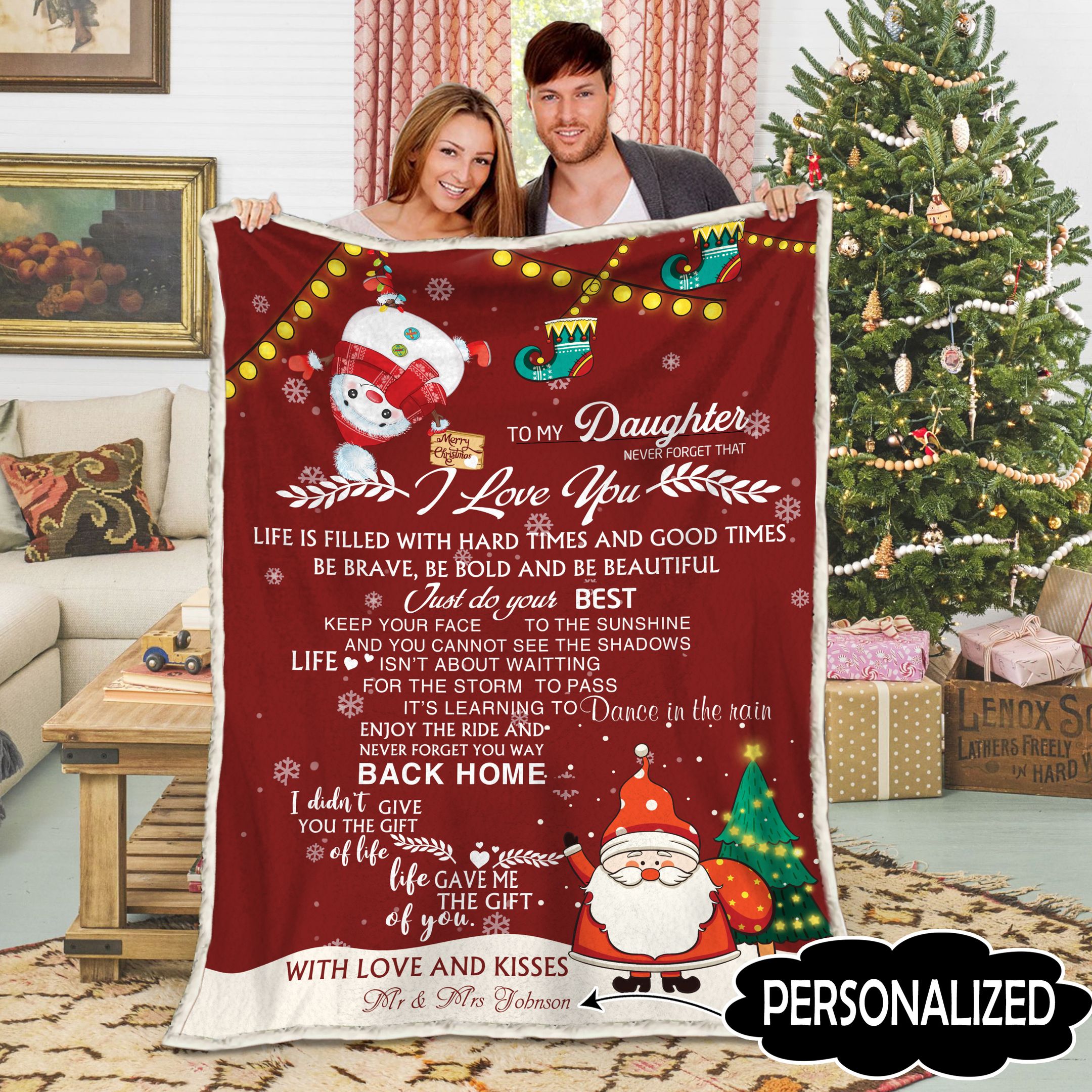 To My Daughter Christmas Personalized Fleece Blanket