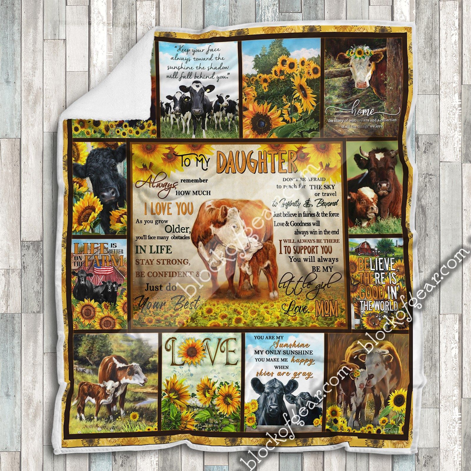 To My Daughter Cow Sherpa Fleece Blanket