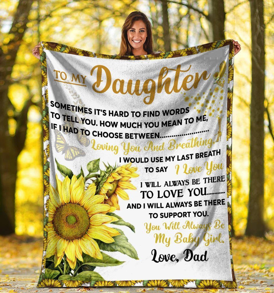 To My Daughter Dad And Daughter Hippie Sunflower Sherpa Fleece Blanket