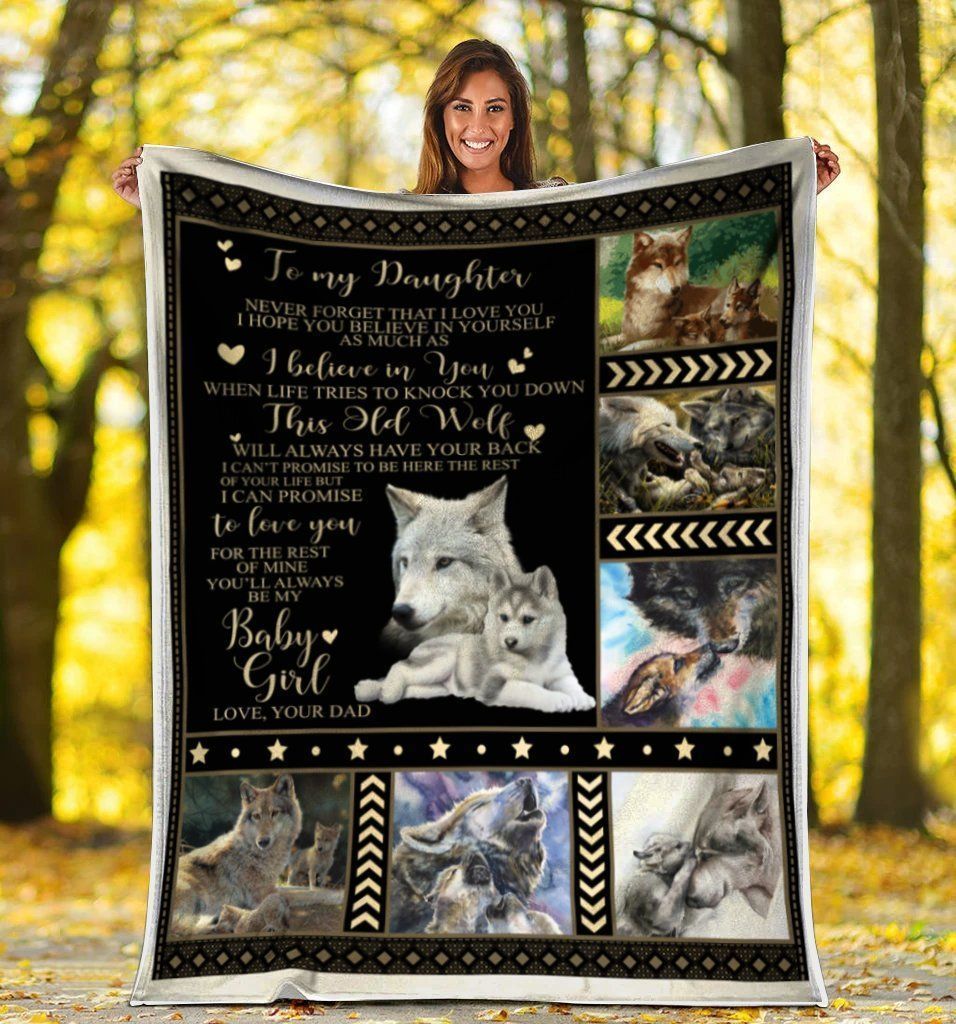 To My Daughter Dad And Daughter Wolf Fleece Blanket