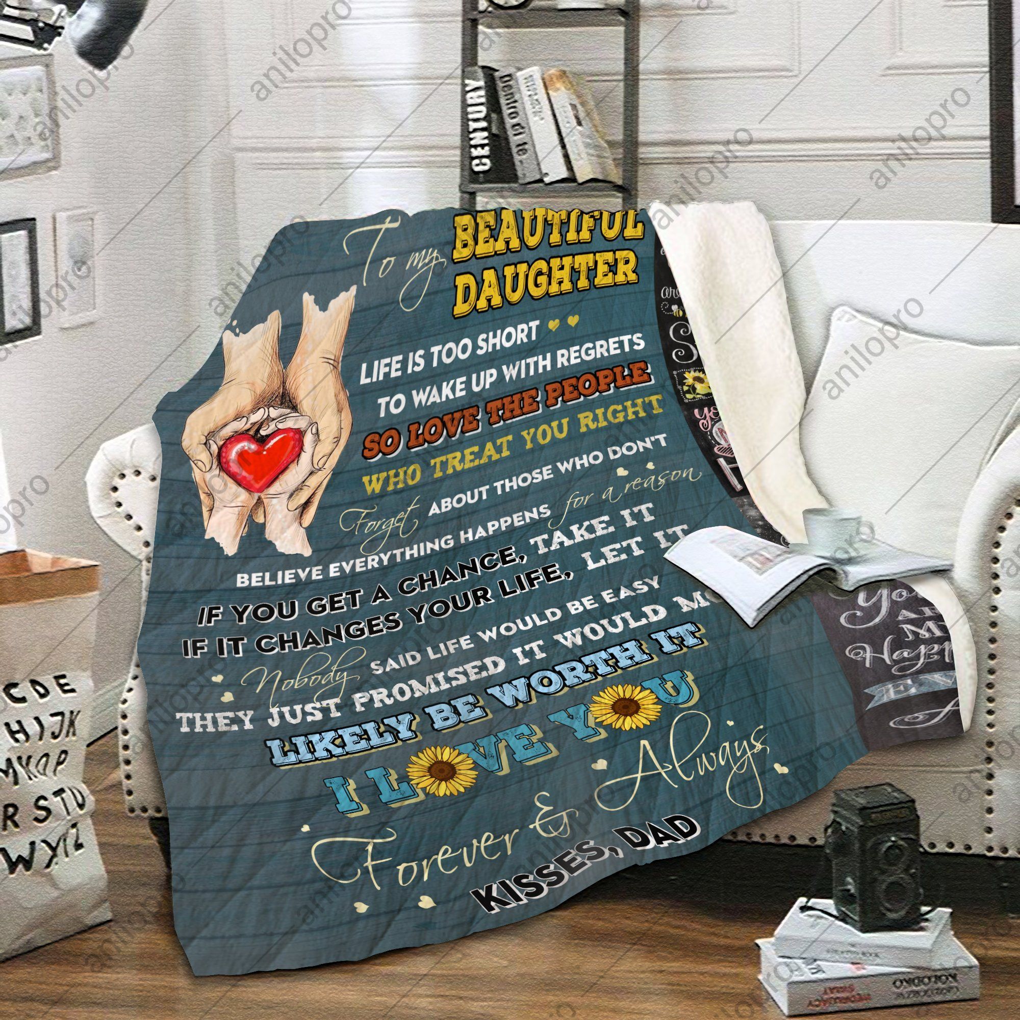 To My Daughter Dad Sherpa Fleece Blanket