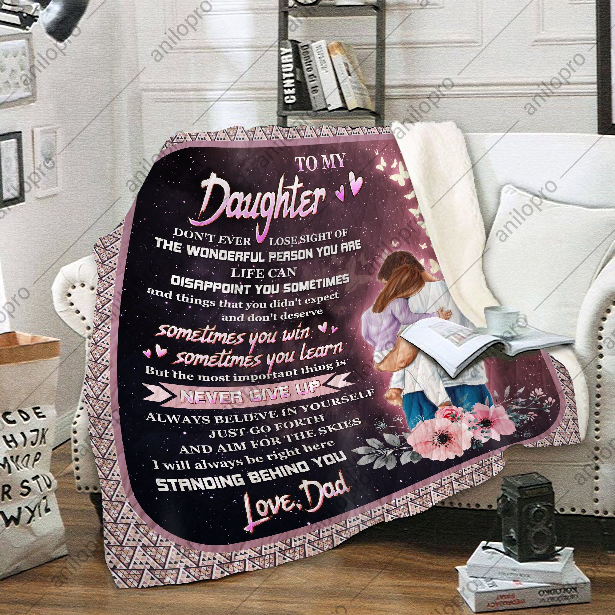 To My Daughter Dad Sherpa Fleece Blanket